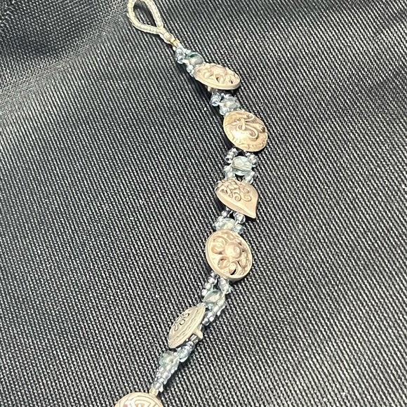 Silver-tone button bracelet. With light blue seed beads. - Picture 9 of 9